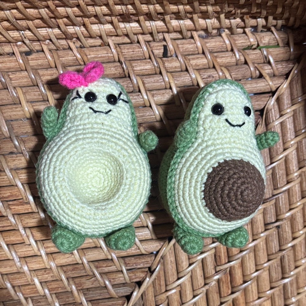 Handmade Smiling Crocheted Avocado Couple